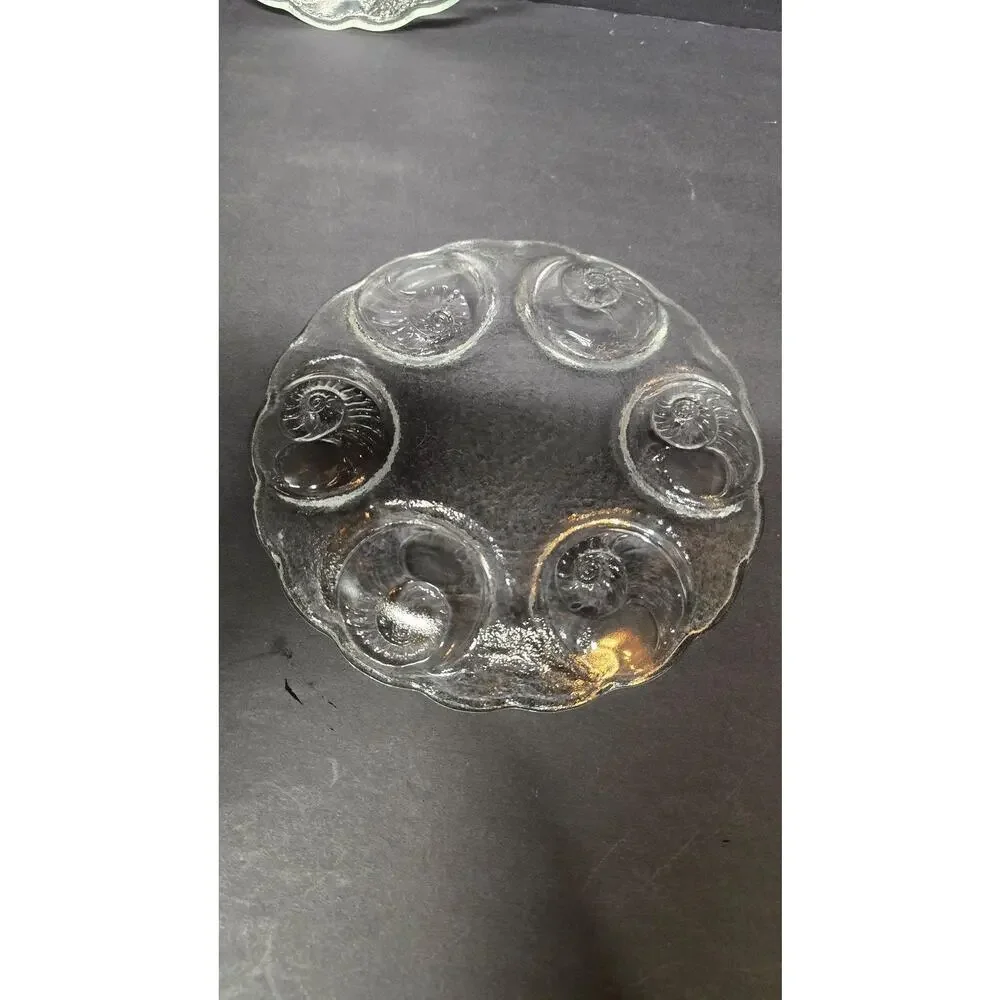 Vintage Clear Pressed Glass Snail Escargot Seafood Plates Set Of 4 Round